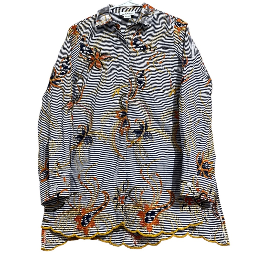 Peck & Peck Women’s Multi in Stripes and Embroidered Floral Print Tunic Top Sz-S